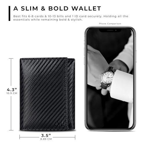 Image of Tri fold Leather Wallet for Men with RFID | Slim Wallets for Men with 1 ID and 6 Credit card slots | Front Pocket Minimalist