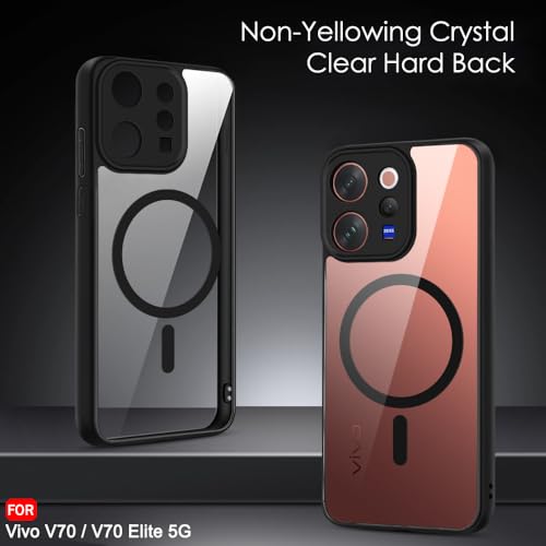 Image of TheGiftKart Hybrid Shockproof Back Cover Case for Vivo V70 5G / Vivo V70 Elite 5G | Hard Back Cover Case (PC & TPU, MagSafe Compatible, Transparent Clear Back, Black Sides)
