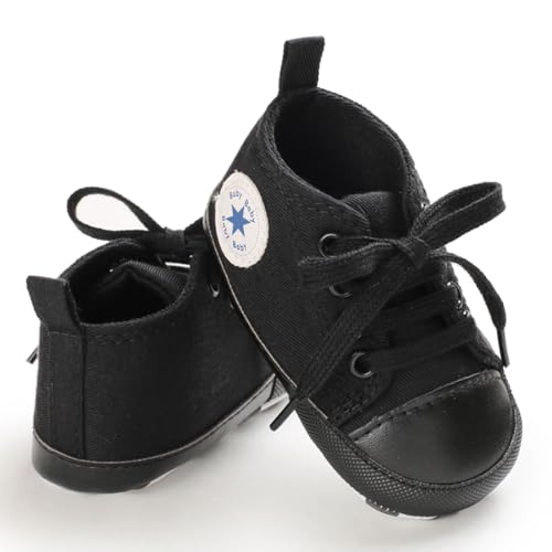 Image of Unisex Baby Girls Boys Canvas High-top Shoes, Newborn Infant Anti-Slip Soft Sole Frist Walking Breathable Sneakers