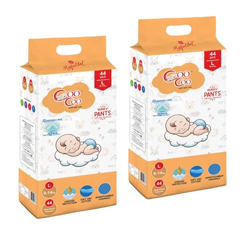 Image of Coo Coo By Mafatlal Extra Dry Baby Pull-Up Premium Diaper Pant, Size L (Large), 88 Count | 9-14 kg | Up to 12 Hrs Protection | Super Absorbent Core | Soft Elastic Waist | Leak Protection
