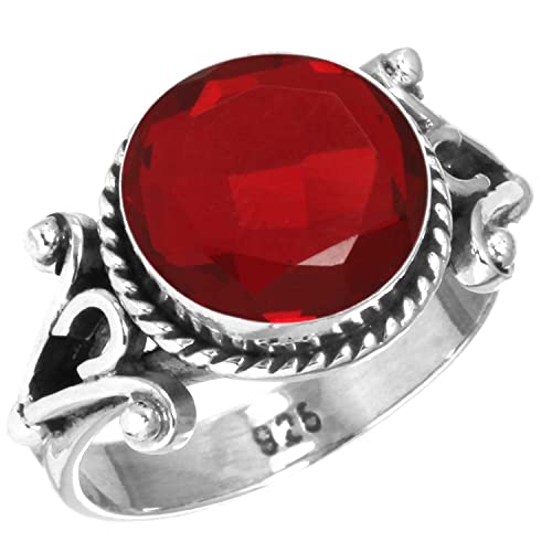 Jeweloporium 925 Sterling Silver Ring For Women - Teens Red Ruby Simulated Gemstone Silver Ring Size 6 July Birthstone Elegant Silver Ring Size 6 Gift For Mom On New Year 925 Silver Gemstone Jewelry