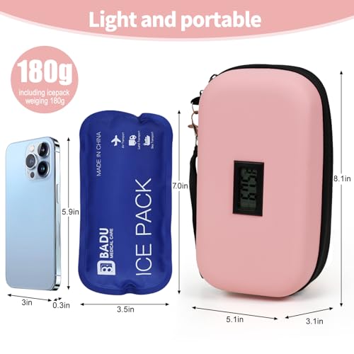 Image of Insulin Travel Organizer - TSA Approved Diabetic Medicine Storage Bag with Temperature Display and 2 Cooling Gel Packs (Pink)