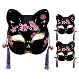 masque japonais tattoo  Masques De Renard 3 PièCes En Plastique Noir Avec Motif Fleurs De Cerisier Pour Halloween Et FêTes Japonaises Traditionnelles