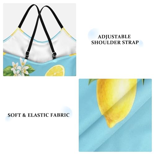 Little Girls Bathing Suits, Summer Beach Swim Suits Kids 3-10 Y, Watercolor Yellow Lemons Blue3