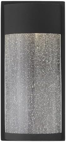 Hinkley Shelter Small Wall Mount Outdoor Lantern, Integrated LED, Aluminum, Clear Seedy Glass Shade, Dark Sky Compliant, ADA, Black Finish