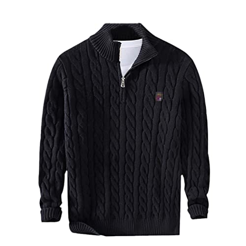 Pull tricoté homme noir en coton décontracté avec demi-col zippé