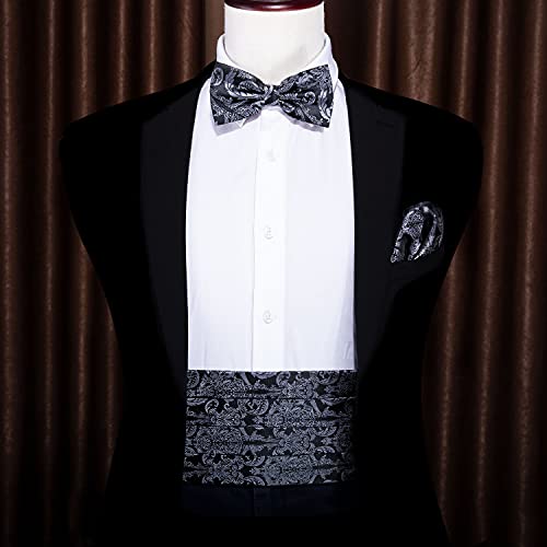 Set de corbata de moño floral de seda para hombre con pañuelo y gemelos miniatura 5
