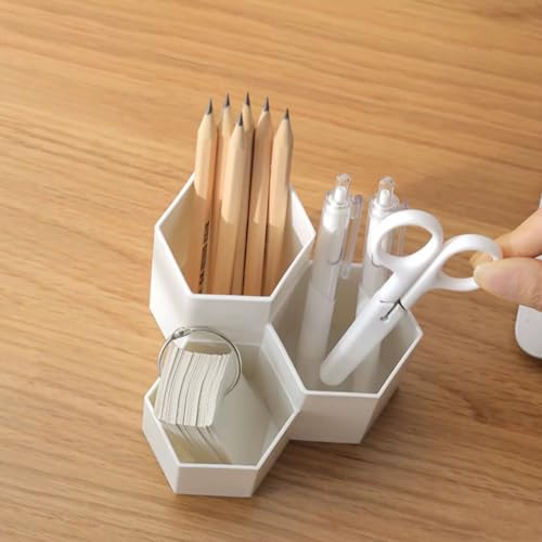Image of Pen Holder for Desk, White Pens Cup with 3 Compartment Small Desk Organizer Cute Pencil Holder for Office,School and Home (White, Triangular)