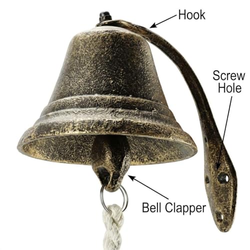 image for QWORK Cast Iron Vintage Hanging Bell – Loud Rustic Wall Bell for Far