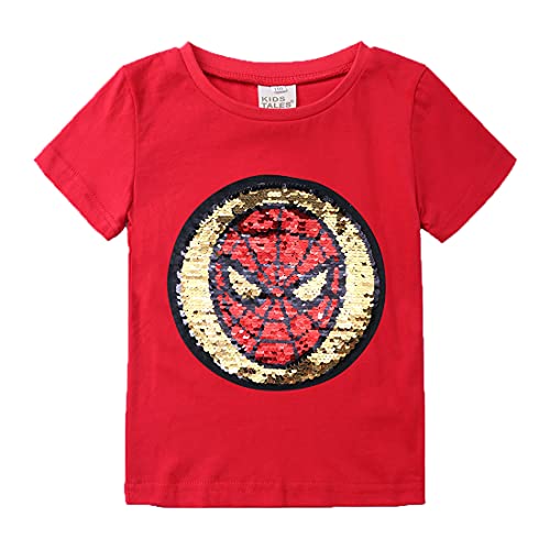 Leezeshaw T-shirt à paillettes magiques pour garçons et filles, motif Spiderman super-héros Spiderman Black Panther - - 110 Cover