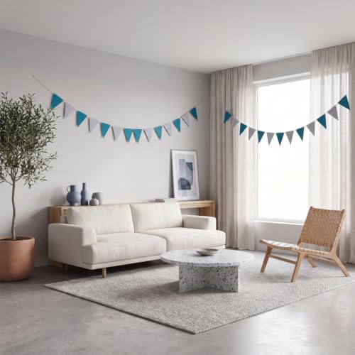 Image of MOWO Blue White Pennant Banner Paper Bunting, Pack of 30, 20 feet