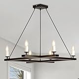 NKJORTPPL Black Farmhouse Chandeliers,6-Light Square Dining Room Chandelier Light Fixture,43' Rectangular Candle Chandelier Pendant Lights for Entryway Living Room Foyer Kitchen Island