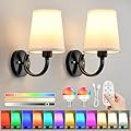 Smeike Battery Operated Wall Sconce Set of 2, Rechargeable Wall Lights with Remote, USB Charging, Wireless Sconce Wall Decor, RGB Color Dimmable Wall Lamp for Bedroom Living Room, Bulb Included, Black