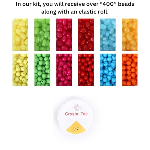 Image of ambitieux Bracelet Making Craft Kit 12 Types Of Colorful 400+ Pcs Of Plastic Beads With Elastic (Light Open Barfi Nd 8MM Oval K),Multicolor