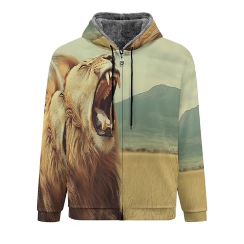 Veste polaire homme zippée à motif lion rugissant pour l'hiver
