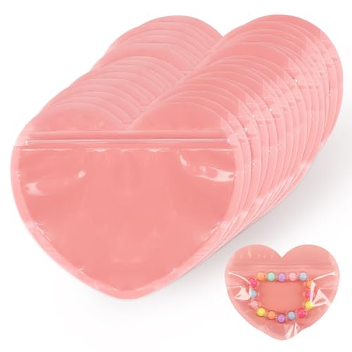 100pcs Small Bags for Small Business 3.5x5 inch Heart-Shaped Jewelry Bags Clear Mylar Zip Top Lock Baggies Cute Packaging Supplies for Bracelets Sample