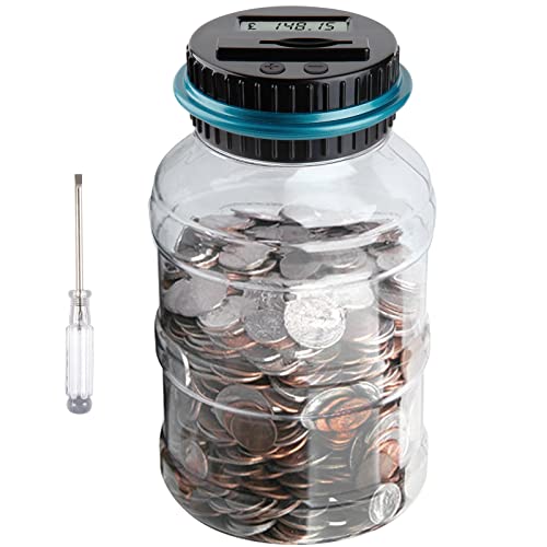 Digital Coin Bank Jeowoqao Coin Counting Jar with LCD Display 1.8L Large Capacity Piggy Bank Coin Counter Money Jar for UK Coins Electronic Saving Money Box Gift for Boys Girls