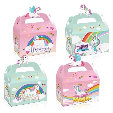 YOMINY 12 Pieces Candy Treat Boxes, Goodie Gift Candy Bags Party Favors,Rainbow Princess Theme Party Candy Goodies Bag for Birthday Girl Party,Baby Shower,Weddings Events Favor Supplies Cover