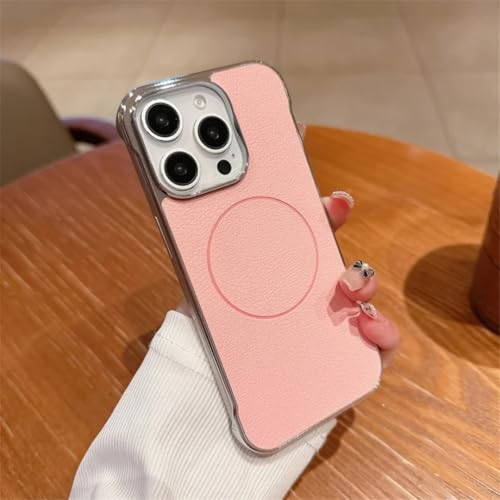 Étui en cuir mat de luxe avec cadre plaqué élégant pour iPhone 14 Rose