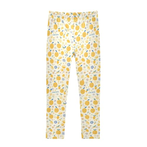 KLL Citrus Floral Colorful Lemons Little Girls Cotton Leggings Casual High Waisted Workout Pants Running