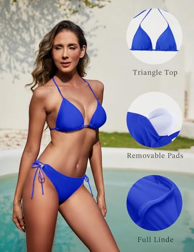 Image of Women String Bikini Set Halter Side Tie Two Piece Swimsuit Triangle Bathing Suits