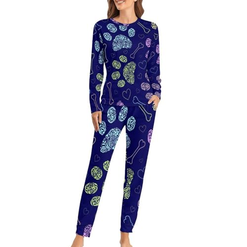 Pyjama femme Patte Pourpre haut manches longues et pantalon en maille douce et finitions luxe