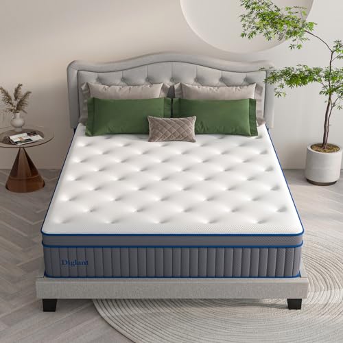 Queen Mattress DIGLANT 14 Inch Queen Plush Hybrid Mattress with Gel Memory Foam for Cooling Sleep 7 Zoned Individual Pocket Springs for Pressure Relief Queen Size Supportive Mattresses in Box