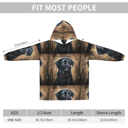 Sweat à capuche couverture Labrador noir en flanelle pour soirées cocooning