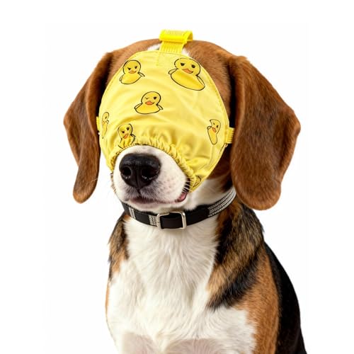 Image of NACOCO Dog Calming Cap Eye Mask Ducks Nylon Shading Pet Anxiety Mask Muzzle for Grooming Anti Car Sickness (Yellow, L)