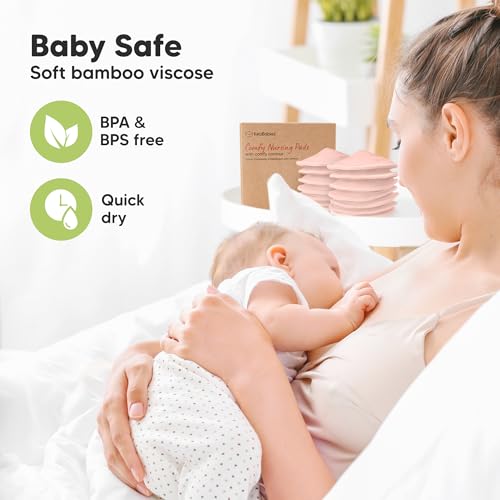 Image of Organic Nursing Pads - 14 Washable Breast Pads for Breastfeeding, Wash Bag, Viscose Derived from Bamboo Reusable Nipple Covers for Breastfeeding Essentials, Soft & Absorbent(Pink Sand, L 5 inch)