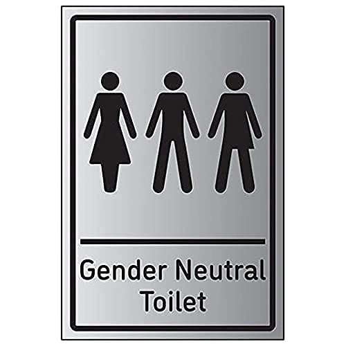 V Safety Gender Neutral Toilet - 150mm x 200mm - 1.6mm Aluminium Effect Rigid Plastic, Auminium
