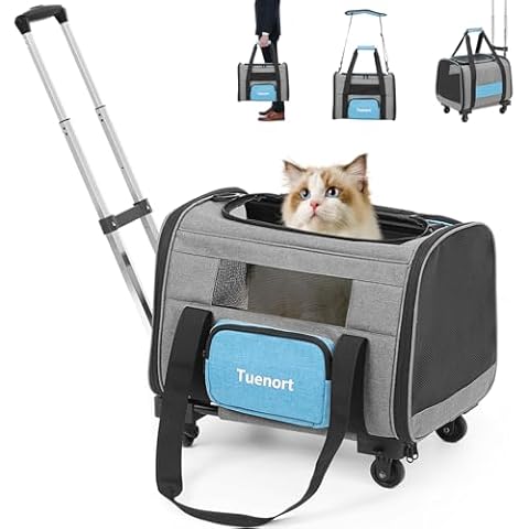 Cat and Dog Carrier with Wheels, Airline Approved Pet Carrier for Small Cats Dogs, Rolling Cat Carrier with Storage Pocket for Pets Up to 15 Lbs Cover