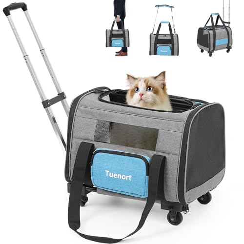 Cat and Dog Carrier with Wheels, Airline Approved Pet Carrier for Small Cats...