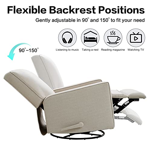 Coosleep Large Swivel Rocker Recliner Chair With 27-Inch Disc, Nursery Glider Chair, Nursery Rocking Chairs, Manual Reclining Chair (Beige) #TOP4
