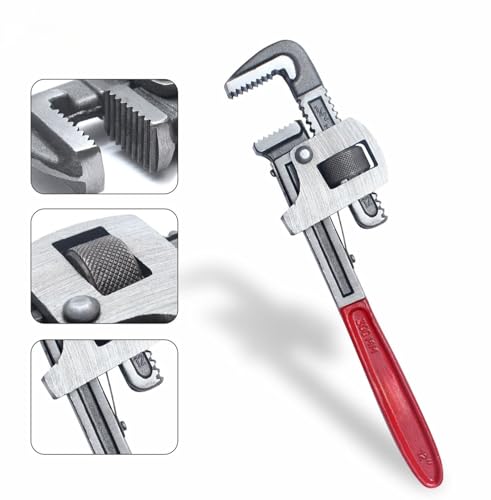 Image of Padmakshi Tools Pipe Wrench 12 Inch - Heavy Duty Steel Plumbing Wrench (Red) | Adjustable Jaw, Anti-Rust Finish | Ideal for Home & Professional Use - Durable & High Grip Tool