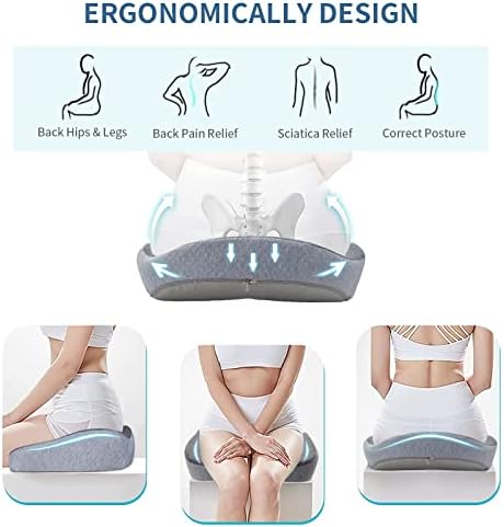 Large Seat Cushion 3D Full Wrap Office Chairs Cushions - Supportive Memory Foam Butt Pillow for Sciatica Pain Relief, Coccyx Seat Cushion for Tailbone Lower Back Pain for Home, Office and Car (Gray)