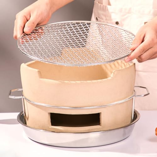 OLSKFUH Estufa De Barro para Asar, Estufa Portátil De Cerámica para Barbacoa, Estufa De Carbón De Barro 2 En 1 para Acampar, Solución para Cocinar Al Aire Libre,One Color-M