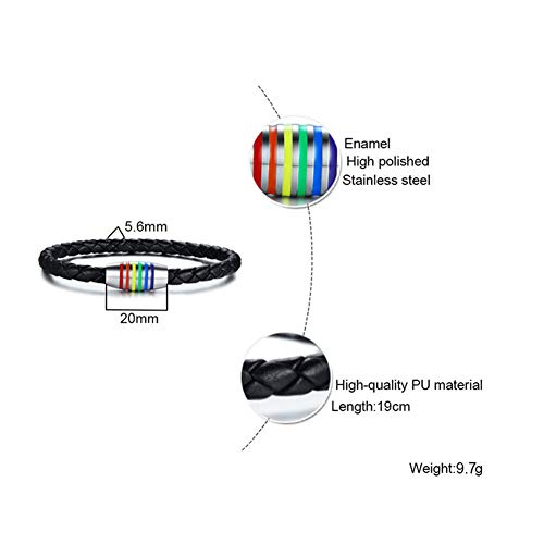 Image of Leather Braided LGBT Rainbow Bangle Bracelet - Gay & Lesbian Pride