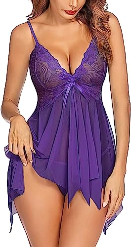 Image of ROUXOUS Nightwear for Girls-Babydoll Lingerie for Women-Women's Babydoll Nightwear Babydoll Dress-Honeymoon Lingerie-Babydoll Lace Sleepwear