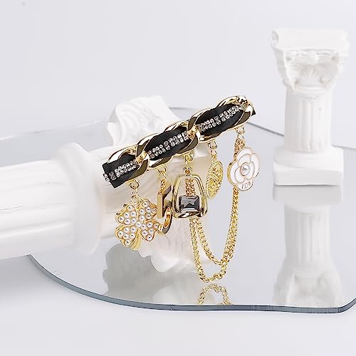 Image of Fashion Pearl Four Leaf Clover Brooch Number 5 Vintage Rhinestone Camellia Brooches Pins for Women Wedding /Bouquet /Banquet Jewelry (Pearl Brooch Pin)(Heart Brooch)