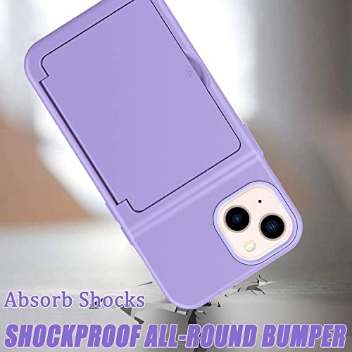 Lesgull LES-CARD-IP13-LG PURPLE For Iphone 13 Wallet Case, [Built In Credit Card Holder] 2 In 1 Defender With Card Slots Hidden Mirror Kickstand Shockproof Tpu Bumper Hevay Duty Protection Cover thumb #3