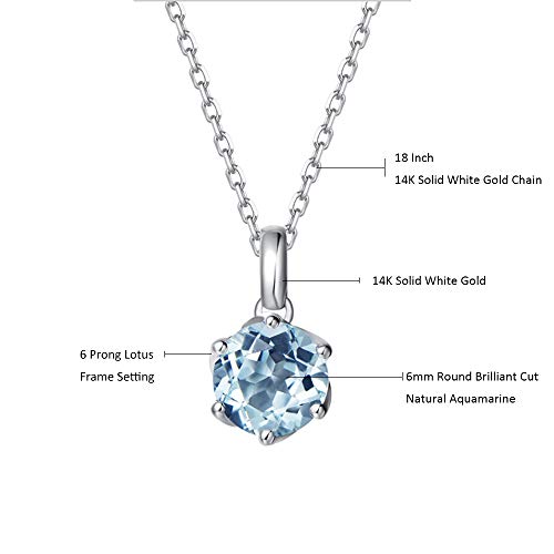 Agvana 14K Solid White Gold 0.6 Carat Genuine Aquamarine Solitaire Dainty Pendant Necklace For Women March Birthstone Fine Jewelry Anniversary Birthday Gifts For Women Girls Mom Wife Lady Her #TOP4
