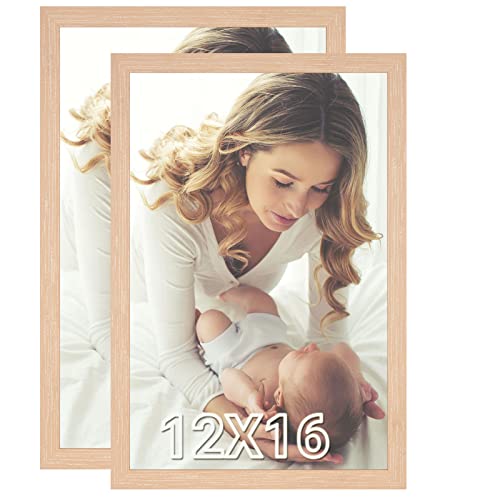 Natural 12X16 Picture Frame 2 Pack, Rustic Beige 16X12Inch Canvas Poster Frame Set Of 2, Multiple Gallery Concert Portrait Wall Photo Pic Frames, Anniversary/Wedding/Birthday/Thank You/Christmas Gift #TOP14
