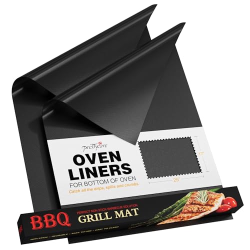 PrettyCare Oven Liners for Bottom of Oven - 2 Pack Large Heavy Duty Mats, 16.25”x23” Non-Stick Reusable Liner for Electric, Gas, Toasters, Grills - BPA & PFOA Free Kitchen Accessory to Keep It Clean
