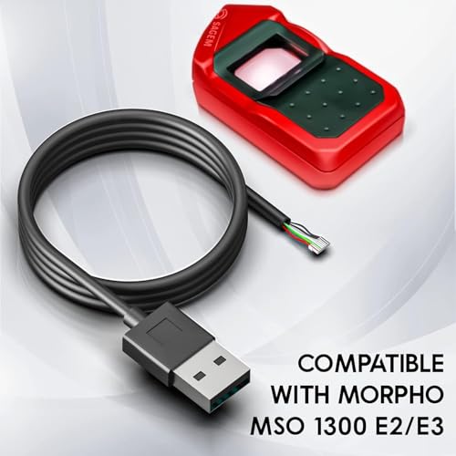 Image of USB 2.0 Cable for Morpho Safran MSO 1300 E /E2 /E3, Data Transfer Cables for Biometric Fingerprint Scanner, Durable USB A to Micro-B - Black