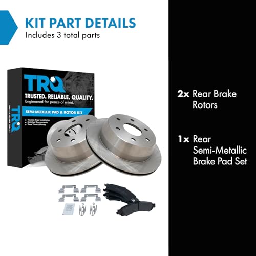 Image of TRQ Rear Brake Pad and Rotor Set Semi Metallic Compatible with 2000-2001 Chevrolet Suburban 1500 GMC Yukon XL 1500 2003 GMC Sierra 1500