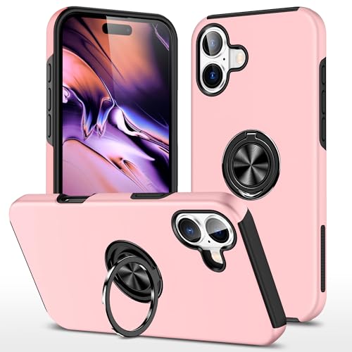 Coque magnétique robuste pour iPhone 16 rose fine antichoc pour trajets et bureau