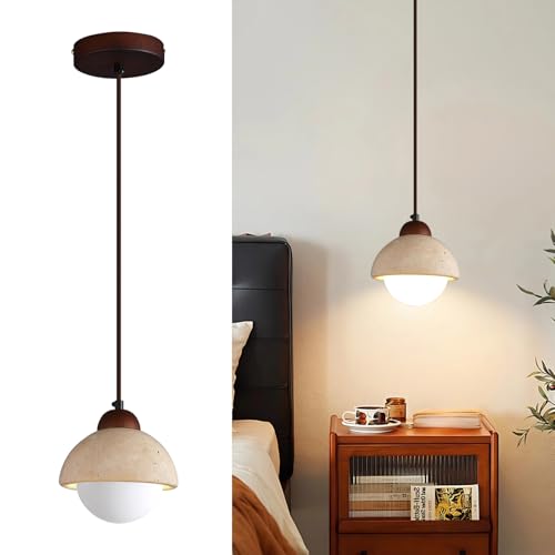 Lista de Lámparas con luz natural Top 10. 44 Lámparas colgantes Japonesas Wabi-Sabi con Pantalla de Piedra Natural, Atenuable Retro iluminación techo colgante, Luz Colgante para Dormitorio Cocina Comedor Cafetería Bar (D)