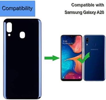 Amazon Com Replacement Battery Back Glass Cover Compatible With Samsung Galaxy A20 All Modles Battery Door Back Cover Blue Cell Phones Accessories