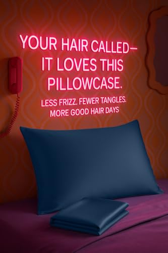 Image of BLISSFORD Satin Pillowcase with Zipper, for Hair and Skin Care, Feels Soft and Cool Like a Silk Pillowcase, Satin Pillow Cases 2 Pack, Slik Pillow Cover, Navy - Standard Size, Set of 2